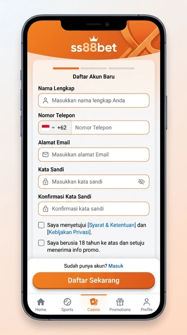 Tampilan halaman daftar ss88bet